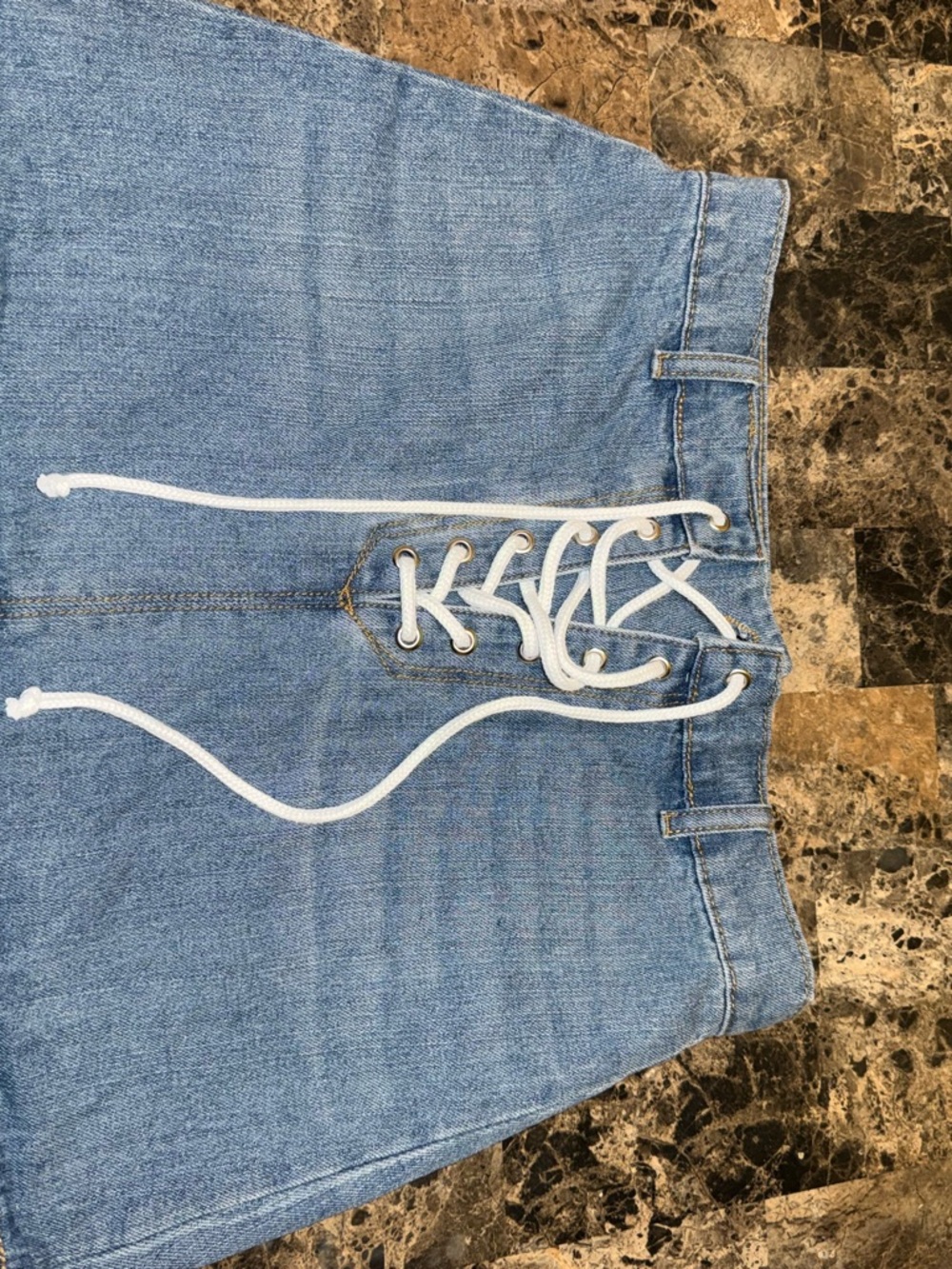 Forever 21 Light Blue Denim Mini Skirt with Contrast Stitching